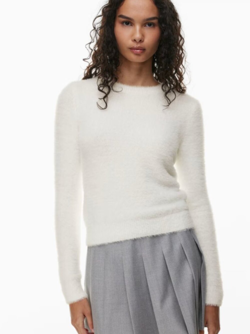 ARITZIA Sunday Best Kitten Sweater Ivory Fuzzy Cropped Knit XS